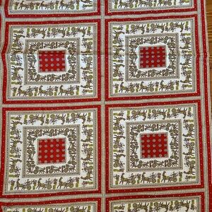 1950s Novelty Print Fabric Chariot Squares Orange Chartreuse Greek